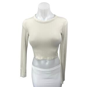 Lululemon Women's White Rib Knit Long Sleeve Crew Neck Crop Shirt Sweater Top 2
